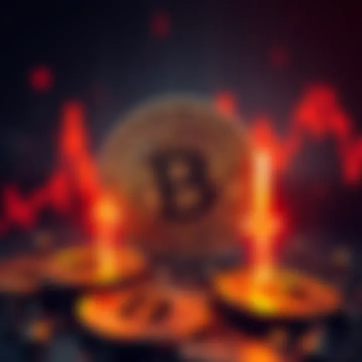 A graphic showing Bitcoin symbol with downward arrows and rising inflation indicators, illustrating the current market situation.