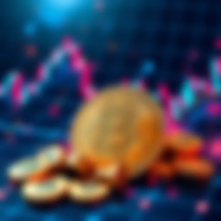 A graphic representation of Bitcoin with fluctuating graphs and currency symbols, illustrating market dynamics and perspectives from the Financial Times.