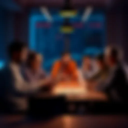 A diverse group of people sharing their experiences with Bitcoin, highlighting key concepts like self-custody, mining, and inflation. They gather around a table with laptops and charts.