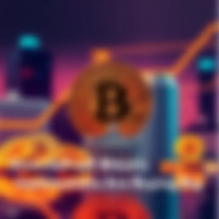 A graphic showing Bitcoin symbols with a background of buildings representing institutions, indicating increasing Bitcoin holdings.