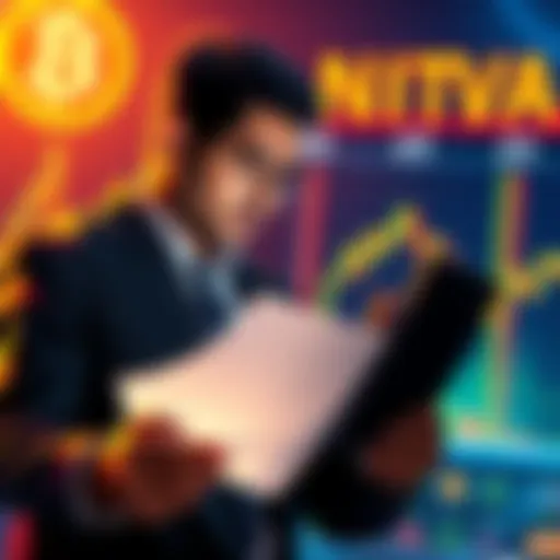 A focused individual reviewing Bitcoin market trends while planning purchases