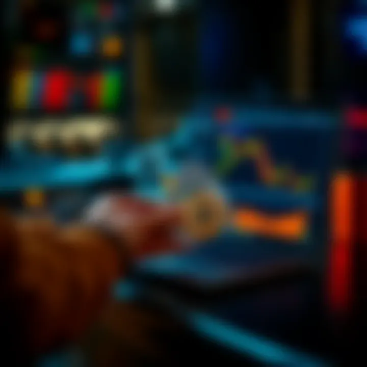Bitcoin Investment A person buying Bitcoin online, with cash in hand and a laptop open showing a cryptocurrency exchange, representing regular investment habits.