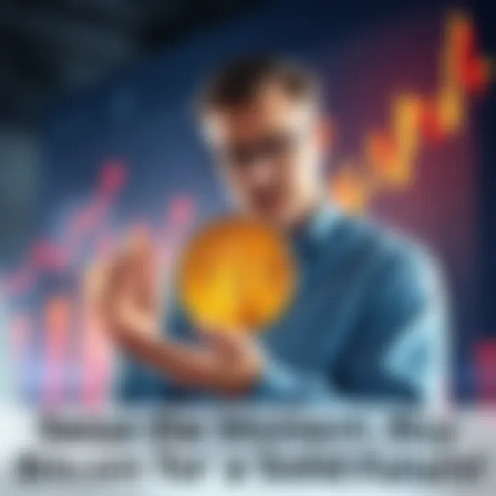 A seasoned investor holding a Bitcoin symbol, surrounded by charts indicating growth and stability.