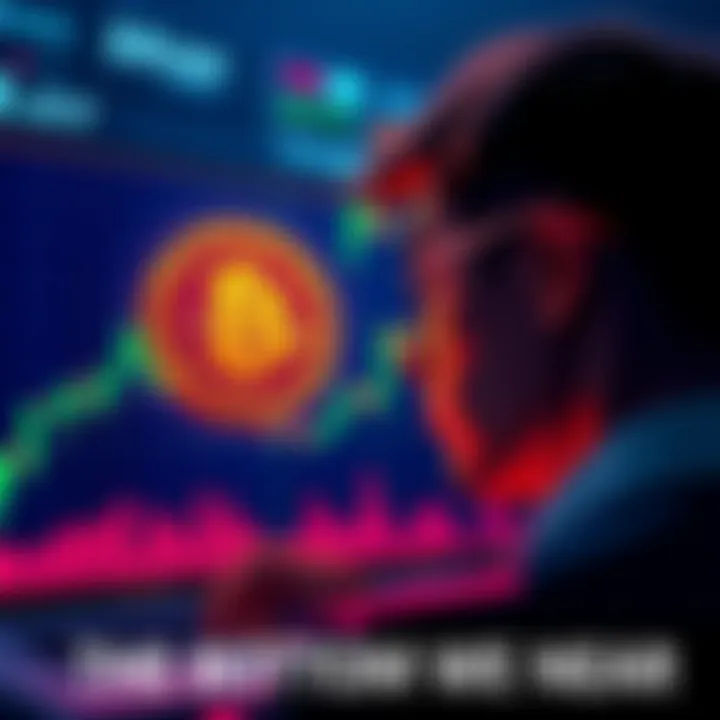 A person looking at a Bitcoin chart showing low prices, symbolizing a buying opportunity.