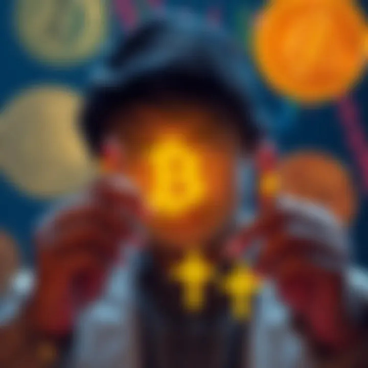 Bitcoin Investment Choices A person looking at two options for investing in Bitcoin, one large amount and several smaller amounts, with Bitcoin symbols in the background.