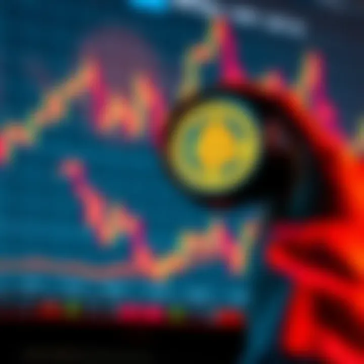 A person examining a Bitcoin chart with a magnifying glass, contemplating investment options.