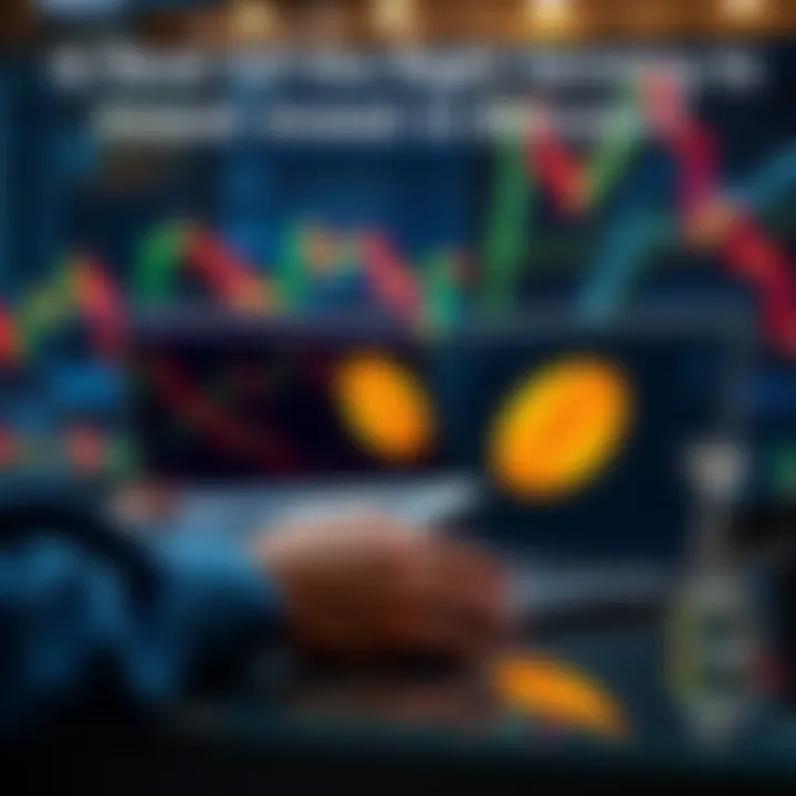 A person analyzing Bitcoin price charts with a laptop and financial graphs in the background