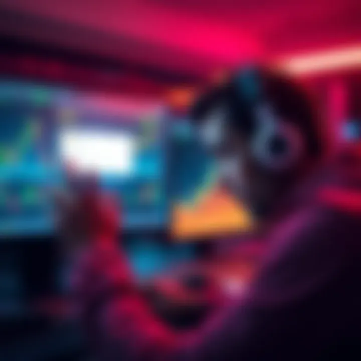 A distressed individual staring at a screen showing Bitcoin charts and a chatbot message, symbolizing investment anxiety.