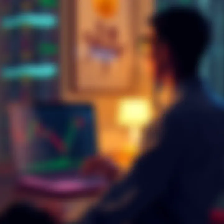 Bitcoin Investment Decision A person contemplating Bitcoin investment options with a laptop displaying price charts and loan information.