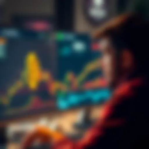 A person looking at a Bitcoin chart on a computer screen, weighing options to buy or wait for a price drop.