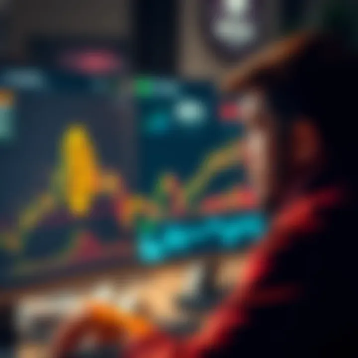 A person looking at a Bitcoin chart on a computer screen, weighing options to buy or wait for a price drop.