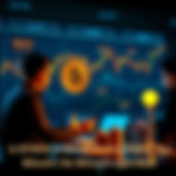 Bitcoin Investment Discussion People discussing Bitcoin investment strategies on a user board with graphs and charts in the background.