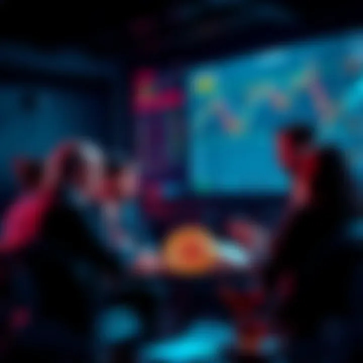 A visual representation of people discussing Bitcoin trading strategies, focusing on investment timing and market trends.