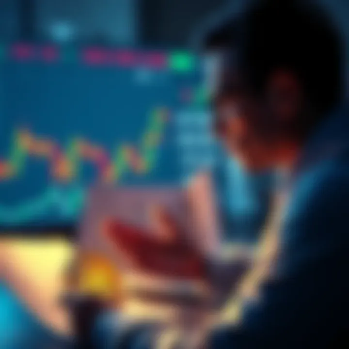 A person contemplating Bitcoin investments while looking at financial charts and news articles expressing economic concerns.