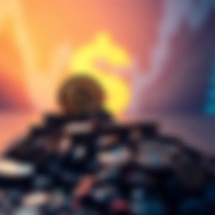 Bitcoin Investment Growth A visual representation of Bitcoin's growth over the years, showing a small coin turning into a mountain of coins with a dollar sign in the background.