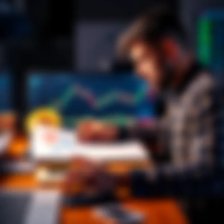 A person reviewing bitcoin charts and notes at a desk, focused on improving investment strategies