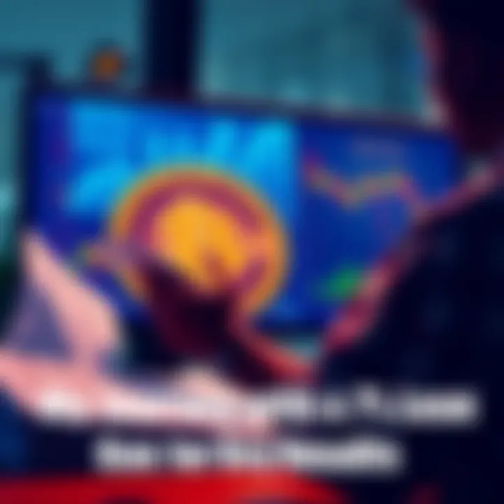 Bitcoin Investment Illustration A person reviewing financial documents while looking at a Bitcoin logo on a screen, symbolizing investment decisions