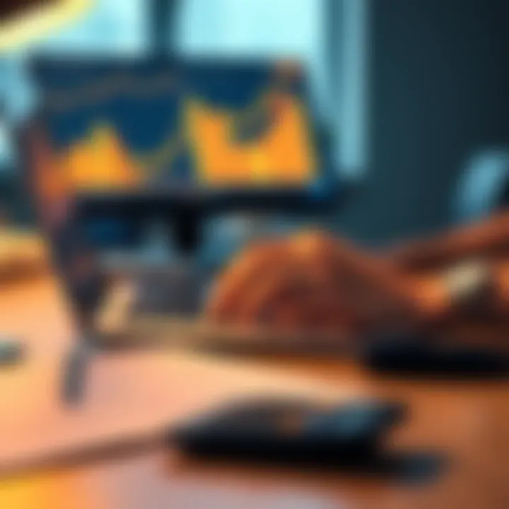 A person looking at Bitcoin charts and graphs on a laptop, with loan documents and a calculator on the table, representing a financial journey.