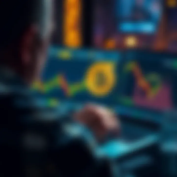 A person examining Bitcoin charts on a laptop, highlighting market dips