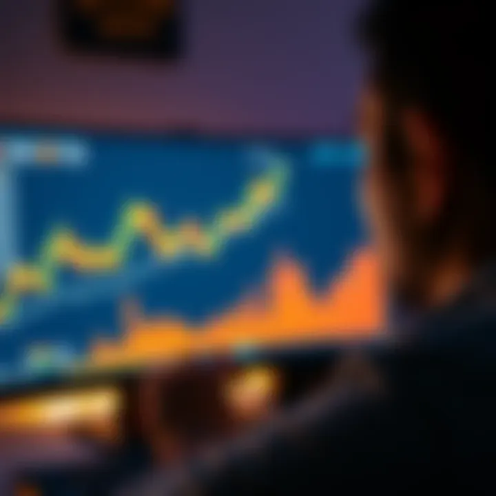 A person looking at a rising Bitcoin graph on a computer screen, symbolizing investment potential.