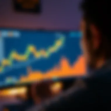 Bitcoin Investment Opportunity A person looking at a rising Bitcoin graph on a computer screen, symbolizing investment potential.