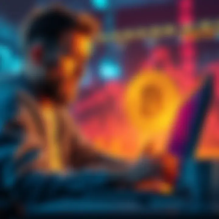 A person analyzing Bitcoin charts on a laptop with a worried expression, symbolizing market negativity but holding a hopeful outlook for investment.