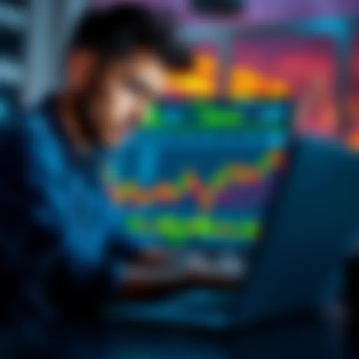 An investor looking at cryptocurrency charts on a laptop, reflecting concern and hope regarding a Bitcoin investment