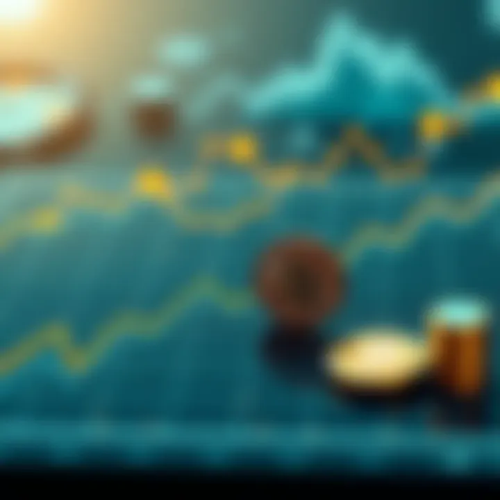 A visualization of Bitcoin and its potential rise to $500,000, showing a graph with upward trends and a small amount of Bitcoin represented.