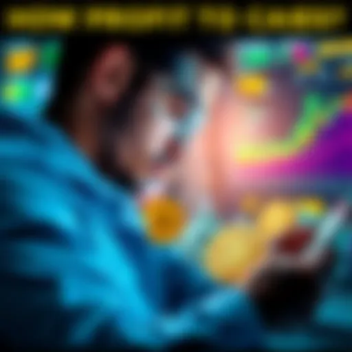 A person analyzing Bitcoin charts and cash, considering profit-taking options