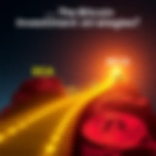 A graphic showing two pathways: one labeled 'DCA' with a gradual upward line, and another labeled 'All In' with a steep climb. Bitcoin symbols are present along both paths, representing different inve...