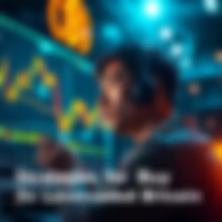 A person analyzing charts and bitcoin symbols on a digital screen, looking focused on investment strategies.