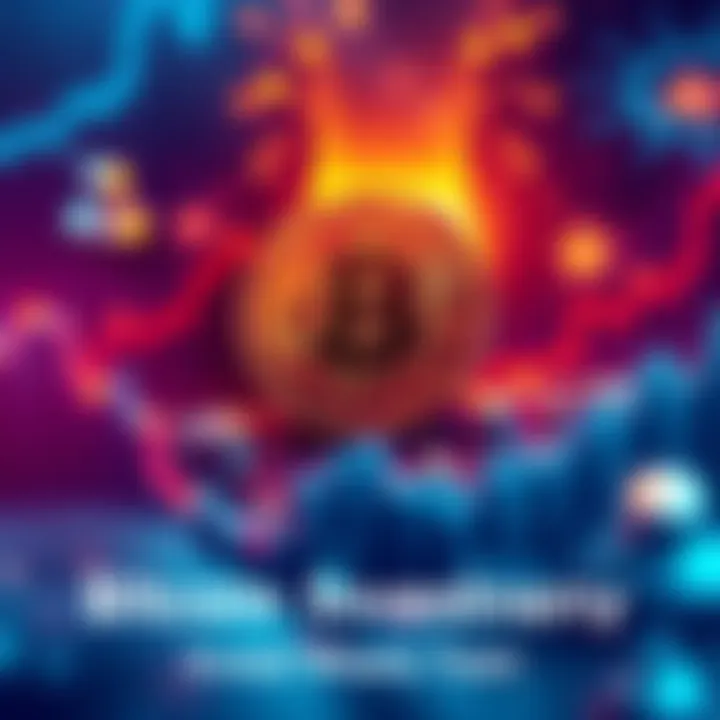 A visual representation of investment strategy with Bitcoin symbols and graphs indicating market trends.