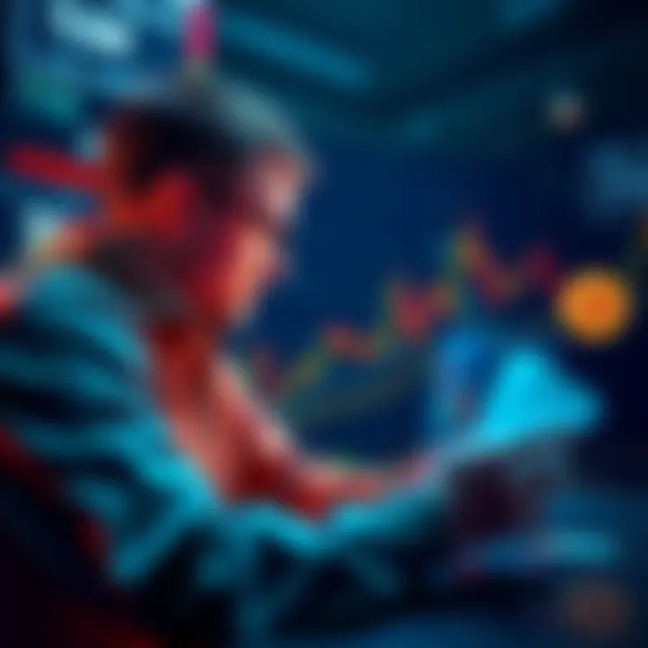An investor analyzing Bitcoin charts during a market dip, focusing on buying opportunities for half a Bitcoin.