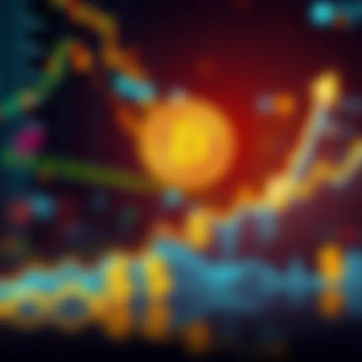 A graph showing Bitcoin prices with an upward trend and dollar signs, symbolizing dollar-cost averaging in investments.