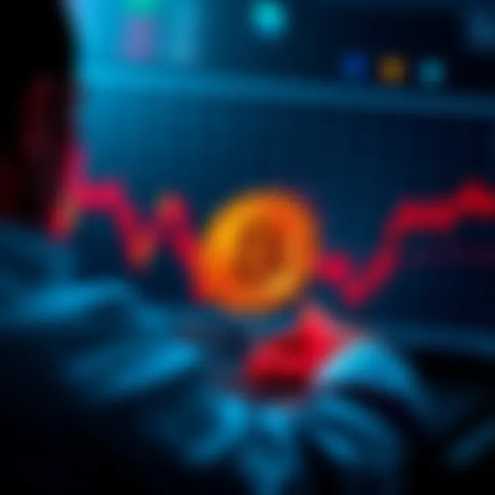 A person analyzing Bitcoin market trends with a graph showing price pullback in the background.