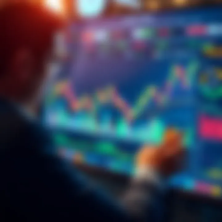 A businessperson analyzing Bitcoin trends on a digital screen with charts and graphs