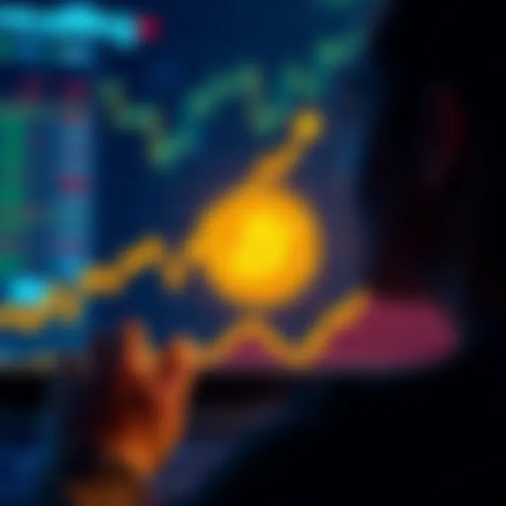 A person looking at a chart showing Bitcoin's price over the years with an upward trend, symbolizing hope for future gains.