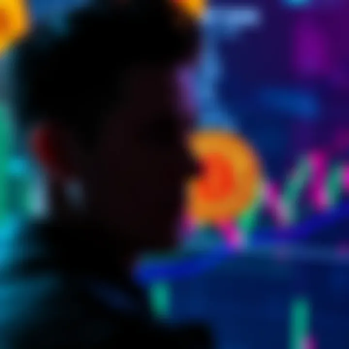 Bitcoin Investment Strategy A person looking at a digital chart with Bitcoin symbols in the background, representing investment strategies.