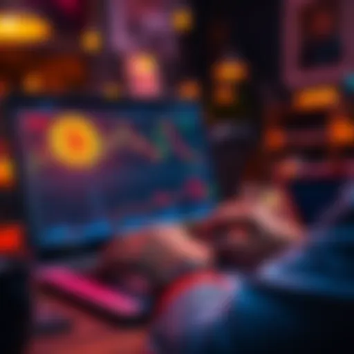 A person analyzing Bitcoin trends on a laptop with charts and graphs