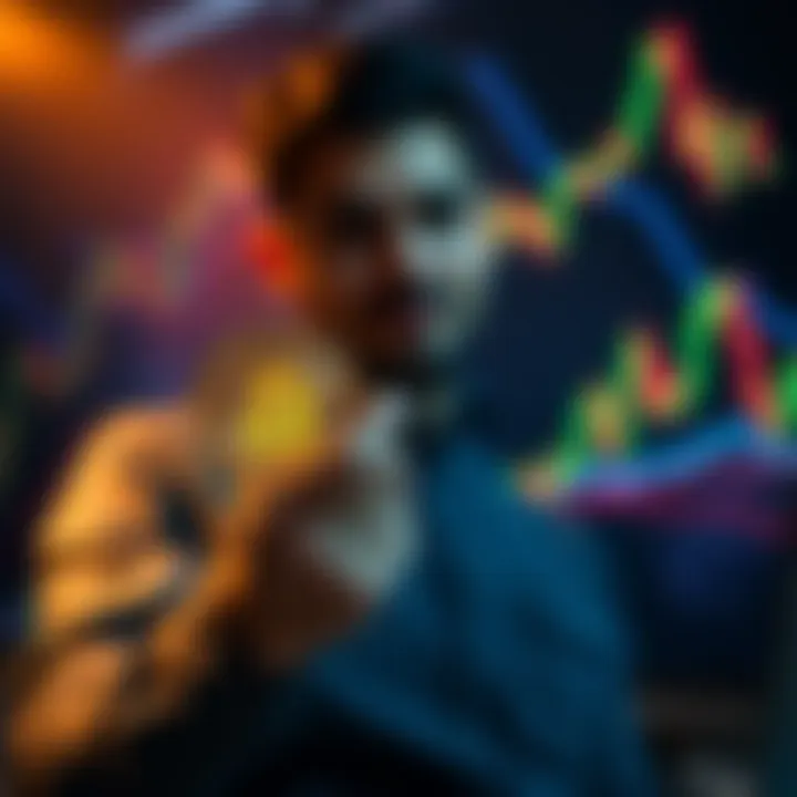 Bitcoin Investment Strategy A calm person holding Bitcoin while looking at market graphs, symbolizing steady investment.