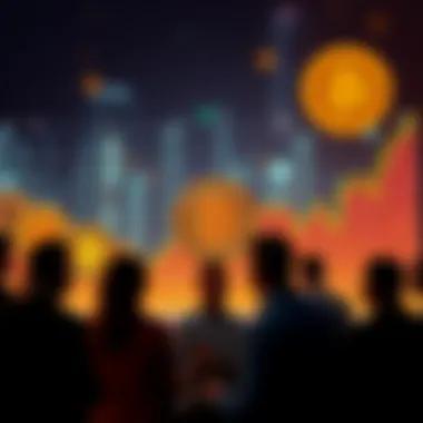 Graph showing Bitcoin price increase with people discussing investment opportunities