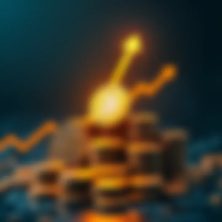 A graphic showing the rising trend of Bitcoin prices with stacks of coins and arrows pointing upward, symbolizing investor confidence.