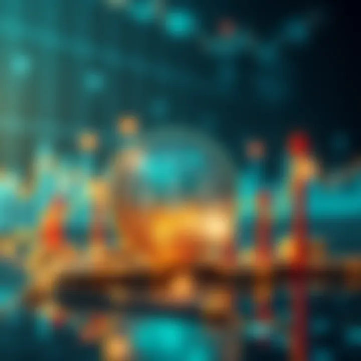 A digital representation of Bitcoin with fluctuating graphs and rising arrows, symbolizing investment growth opportunities.