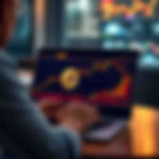 Bitcoin Investment Timing A person looking at a Bitcoin chart on a laptop, analyzing market trends for the best investment time