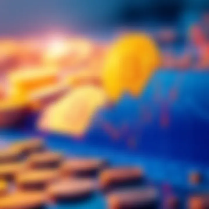 Graph showing rising Bitcoin prices with coins in the background