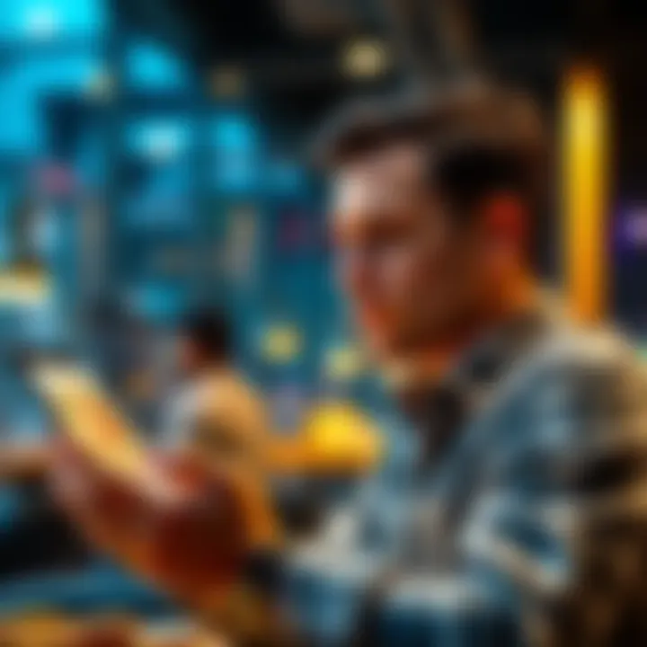 A thoughtful individual analyzing Bitcoin investment options in a modern setting.