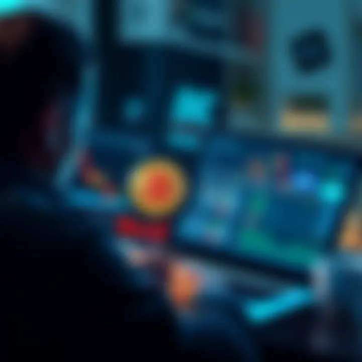 A person looking at a laptop screen showing Bitcoin price charts and investment options like STRC.