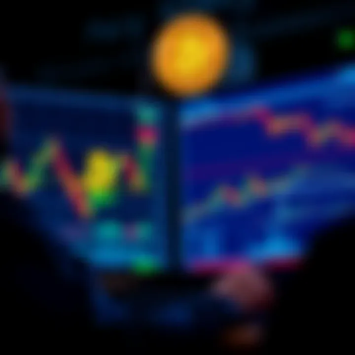 A new investor thinking about selling Bitcoin while charts and market data are displayed on a screen.