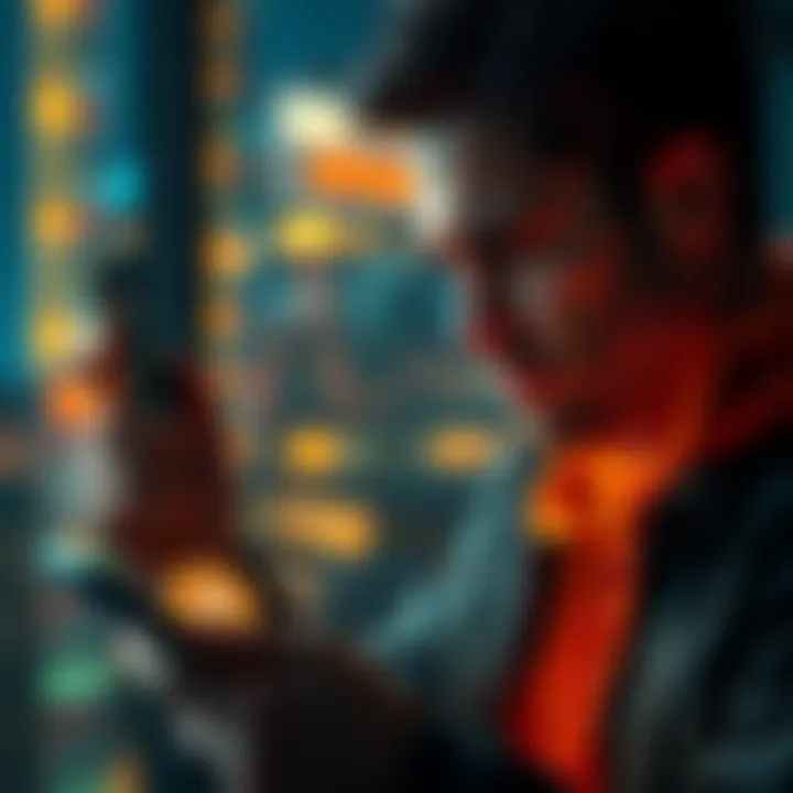 A man looking worried while checking Bitcoin price on his phone, expressing financial anxiety after a market drop.