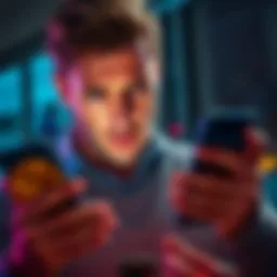 A man looking frustrated while checking Bitcoin price on his phone, showing a graph of rising values, symbolizing missed opportunity.